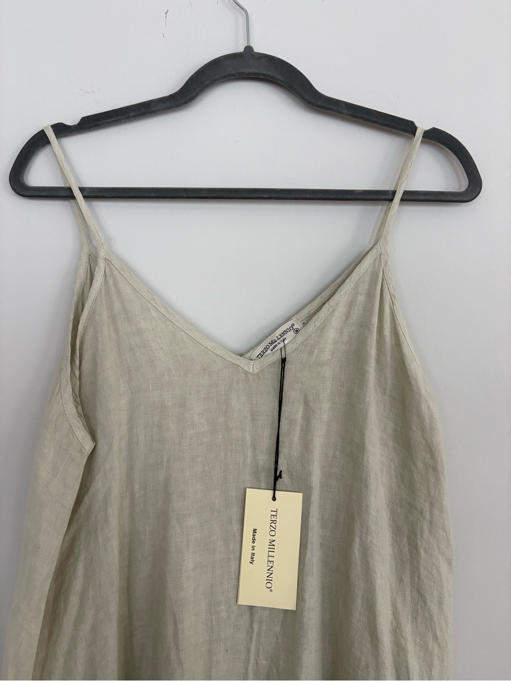 NWT Midi Linen Italian Eyelet Hem Dress - Neutral Beige with hint of green - Picture 5 of 8